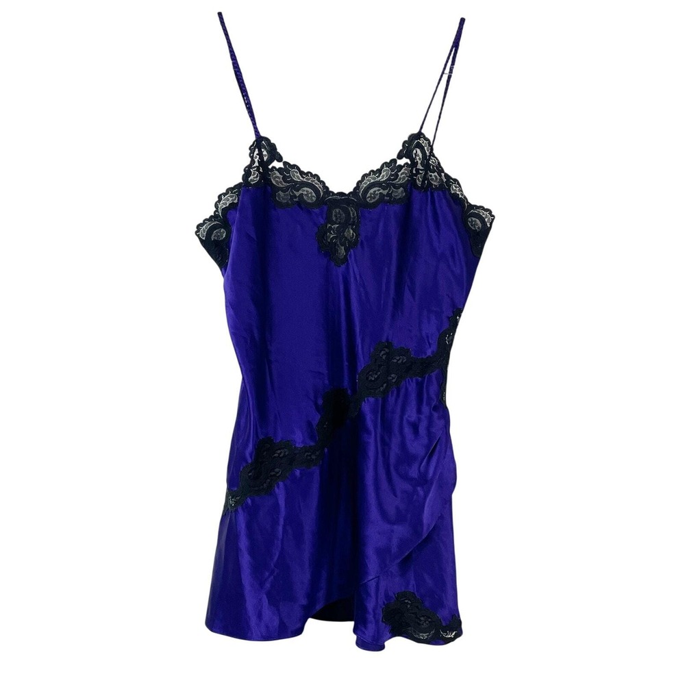 Victoria's Secret Gold Label Purple Black Lace Night Gown Slip Dress Size Large